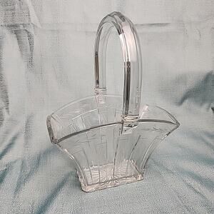 Antique 1915 Heisey USA Rectangular Cut Crystal Signed Glass Basket Vase Etching